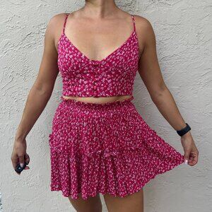 Two piece red and white floral set